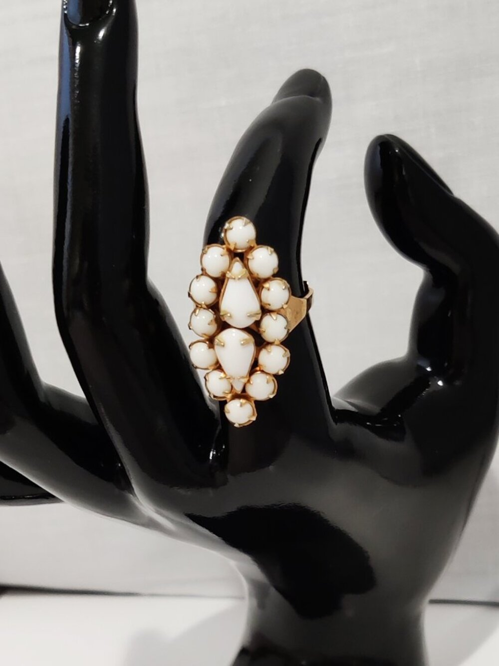Vintage Adjustable Milk Glass Statement Ring